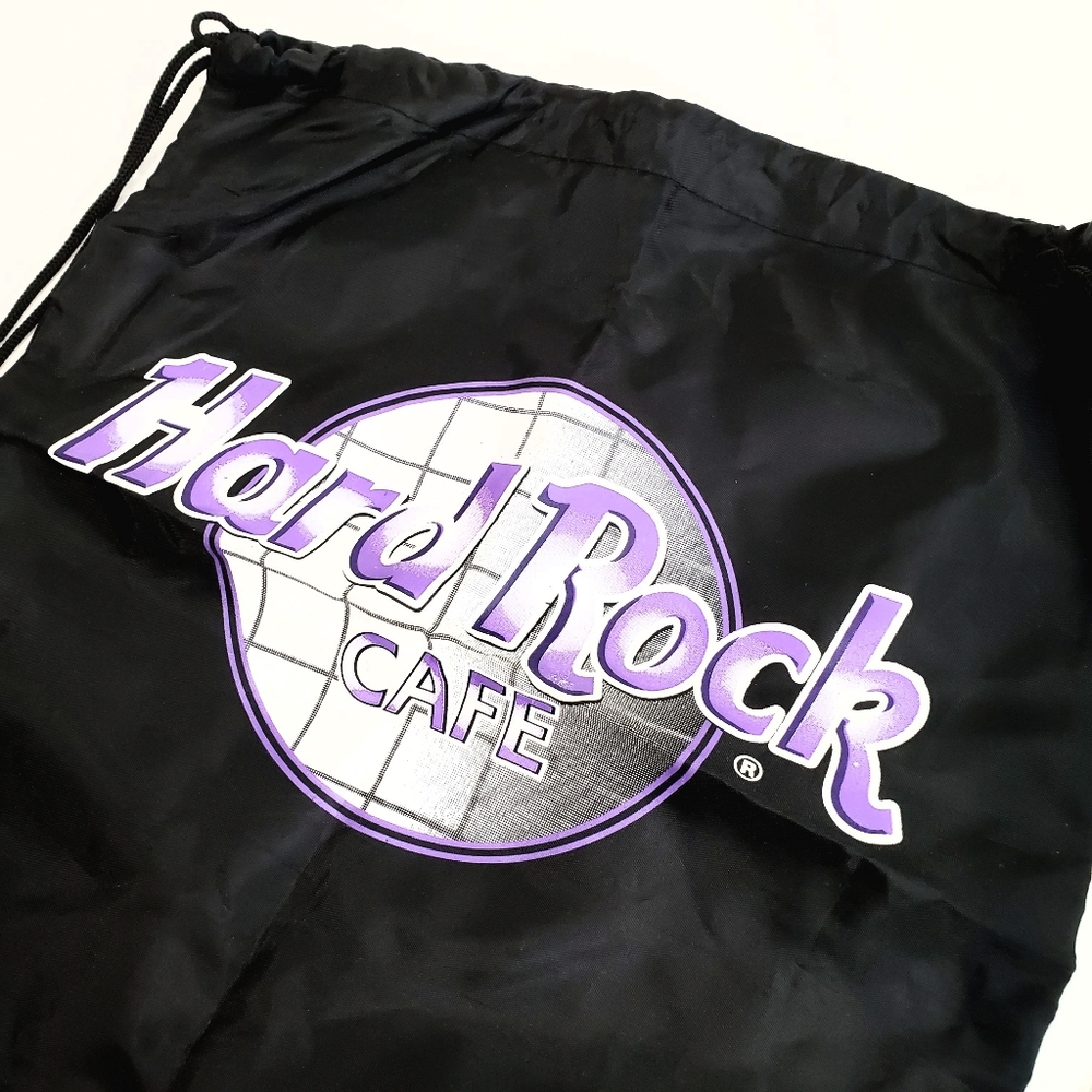 Hard Rock Cafe Black Nylon Drawstring Gym Bag NWOT